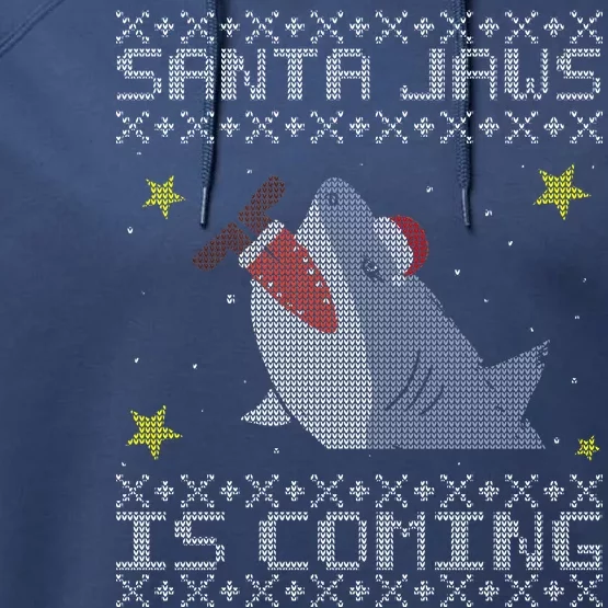 Santa Jaws Is Coming Ugly Christmas Performance Fleece Hoodie