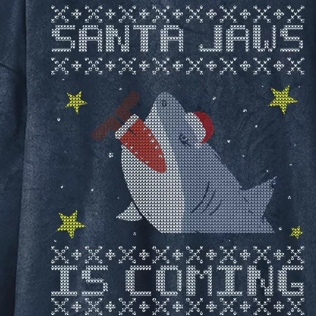 Santa Jaws Is Coming Ugly Christmas Hooded Wearable Blanket