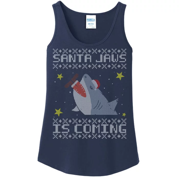 Santa Jaws Is Coming Ugly Christmas Ladies Essential Tank