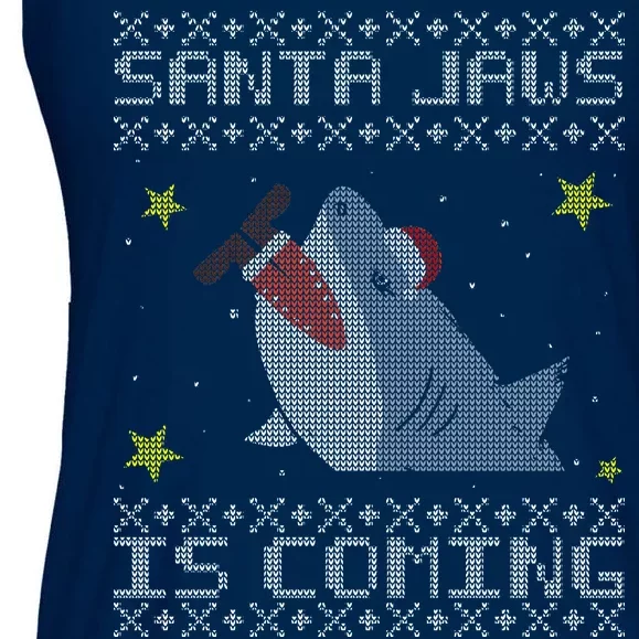 Santa Jaws Is Coming Ugly Christmas Ladies Essential Flowy Tank