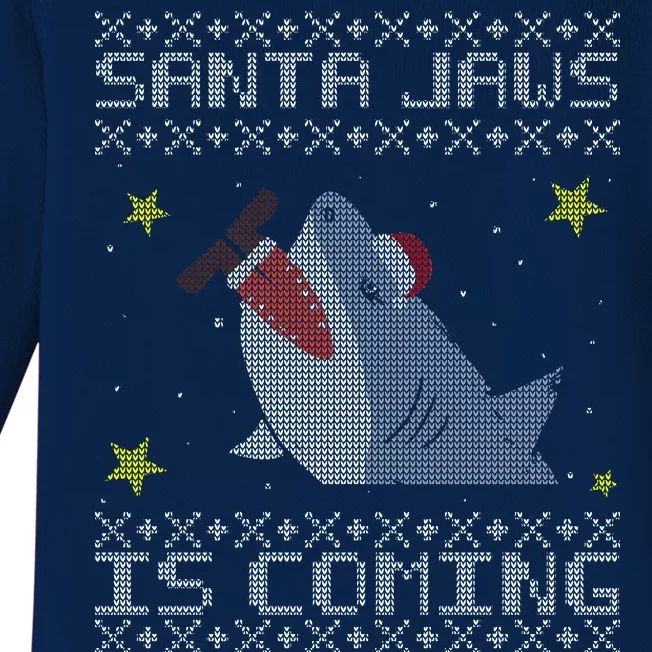 Santa Jaws Is Coming Ugly Christmas Baby Long Sleeve Bodysuit