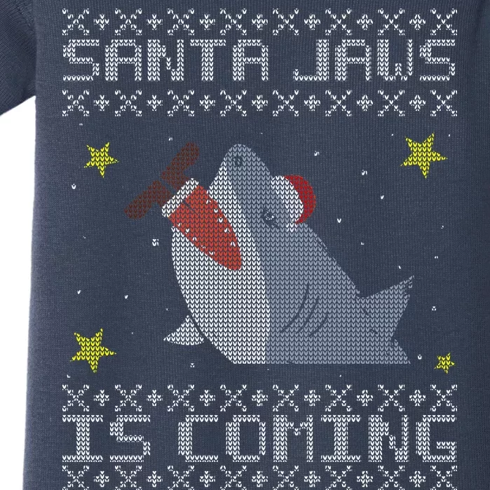 Santa Jaws Is Coming Ugly Christmas Baby Bodysuit