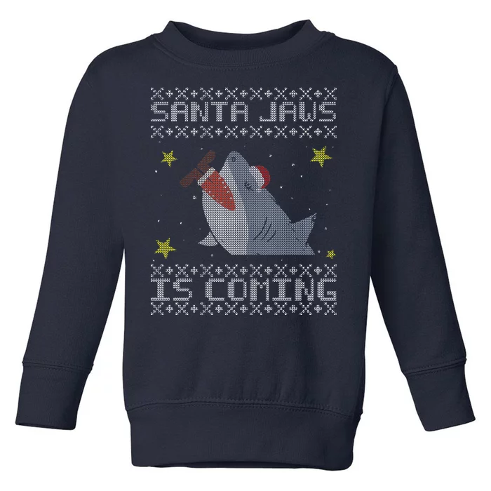 Santa Jaws Is Coming Ugly Christmas Toddler Sweatshirt