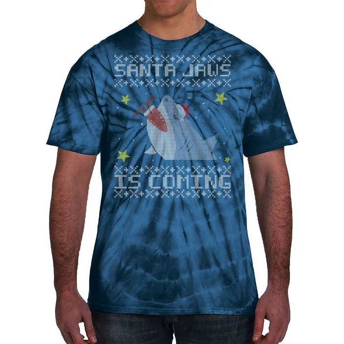 Santa Jaws Is Coming Ugly Christmas Tie-Dye T-Shirt