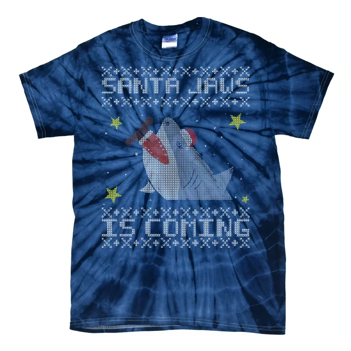 Santa Jaws Is Coming Ugly Christmas Tie-Dye T-Shirt