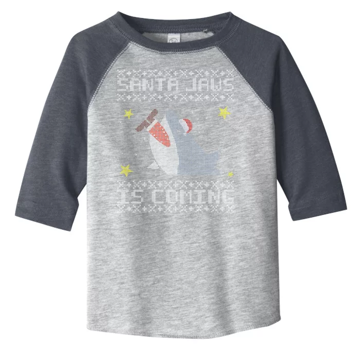 Santa Jaws Is Coming Ugly Christmas Toddler Fine Jersey T-Shirt