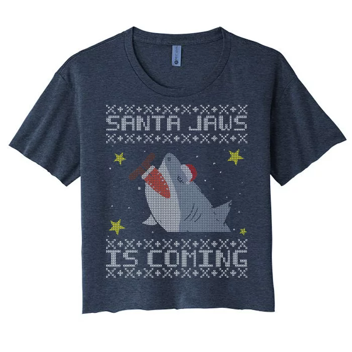 Santa Jaws Is Coming Ugly Christmas Women's Crop Top Tee