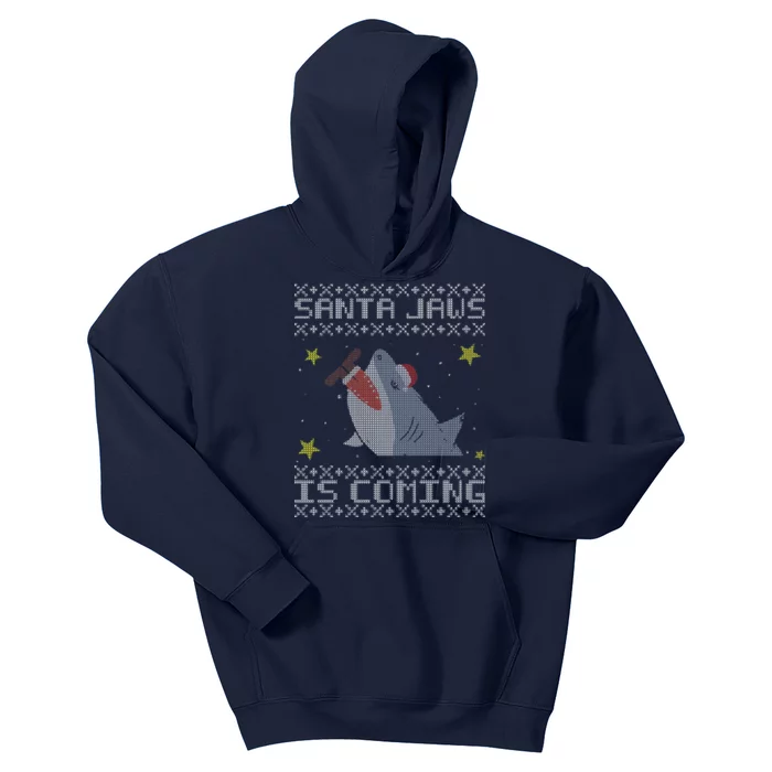 Santa Jaws Is Coming Ugly Christmas Kids Hoodie