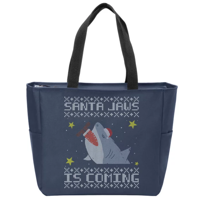 Santa Jaws Is Coming Ugly Christmas Zip Tote Bag