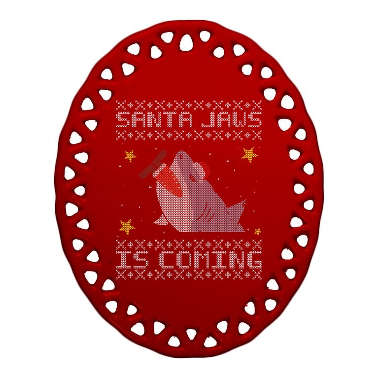 Santa Jaws Is Coming Ugly Christmas Oval Ornament