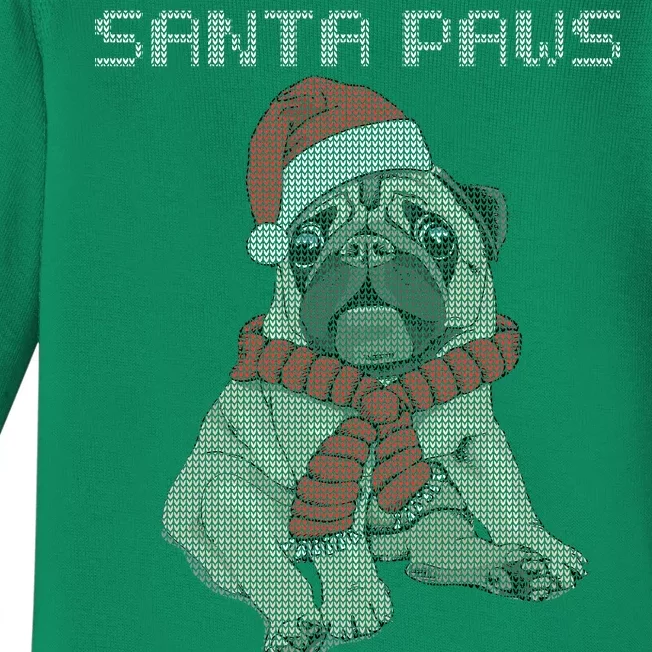 Santa Paws Pug Baby Long Sleeve Bodysuit