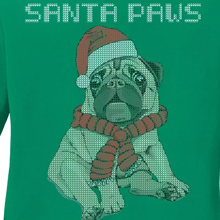 Santa Paws Pug Ladies Long Sleeve Shirt