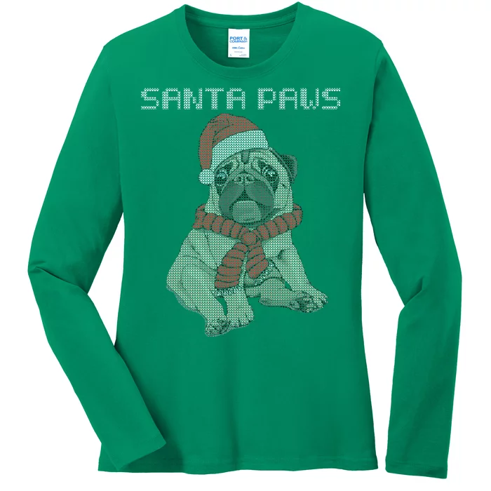 Santa Paws Pug Ladies Long Sleeve Shirt