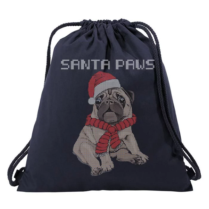 Santa Paws Pug Drawstring Bag