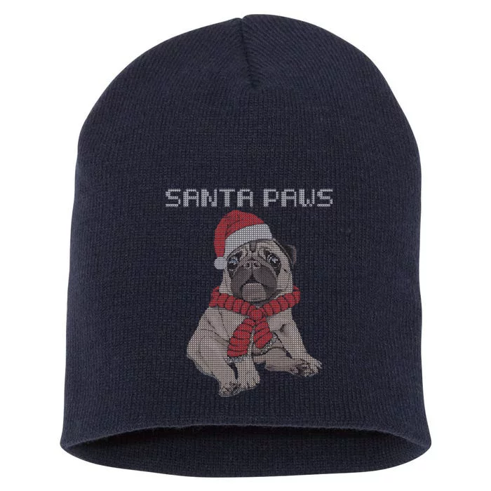 Santa Paws Pug Short Acrylic Beanie