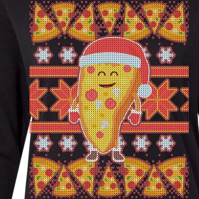 Santa Pizza Lover Ugly Christmas Sweater Womens Cotton Relaxed Long Sleeve T-Shirt