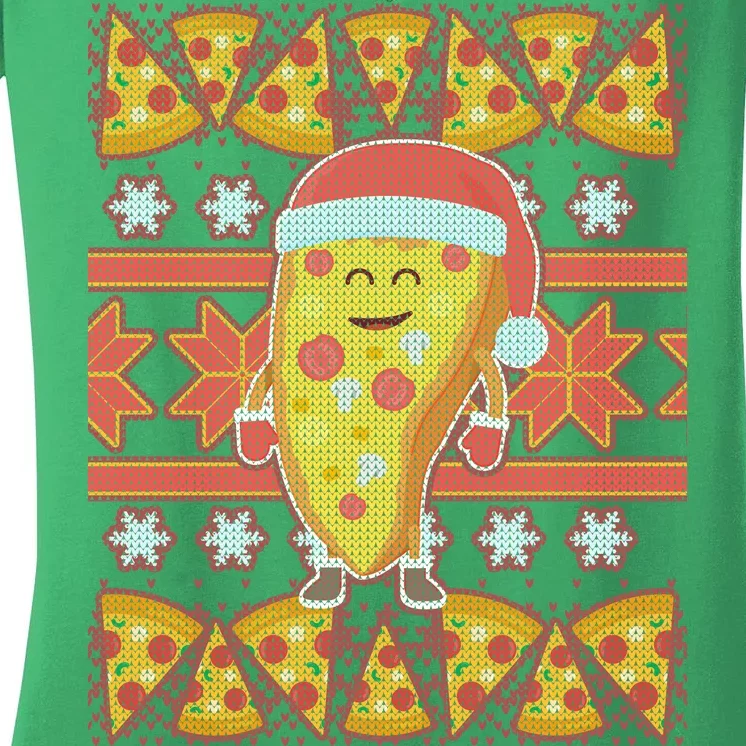 Santa Pizza Lover Ugly Christmas Sweater Women's V-Neck T-Shirt