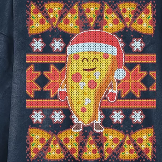 Santa Pizza Lover Ugly Christmas Sweater Hooded Wearable Blanket