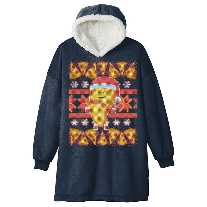 Santa Pizza Lover Ugly Christmas Sweater Hooded Wearable Blanket