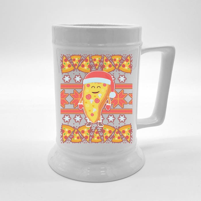 Santa Pizza Lover Ugly Christmas Sweater Front & Back Beer Stein