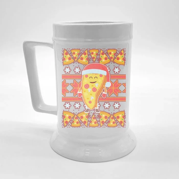 Santa Pizza Lover Ugly Christmas Sweater Front & Back Beer Stein