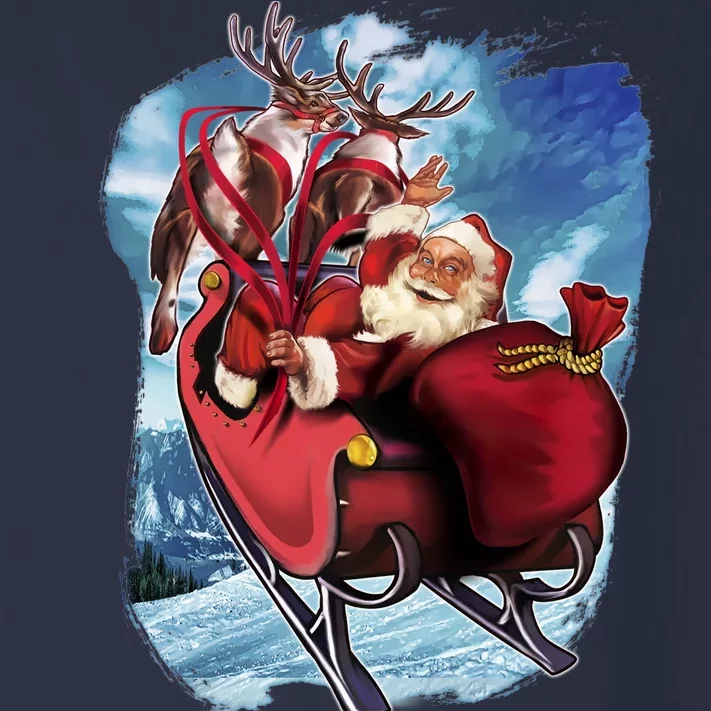 Santa Reindeer Sleigh Flying Over Snow Toddler Long Sleeve Shirt