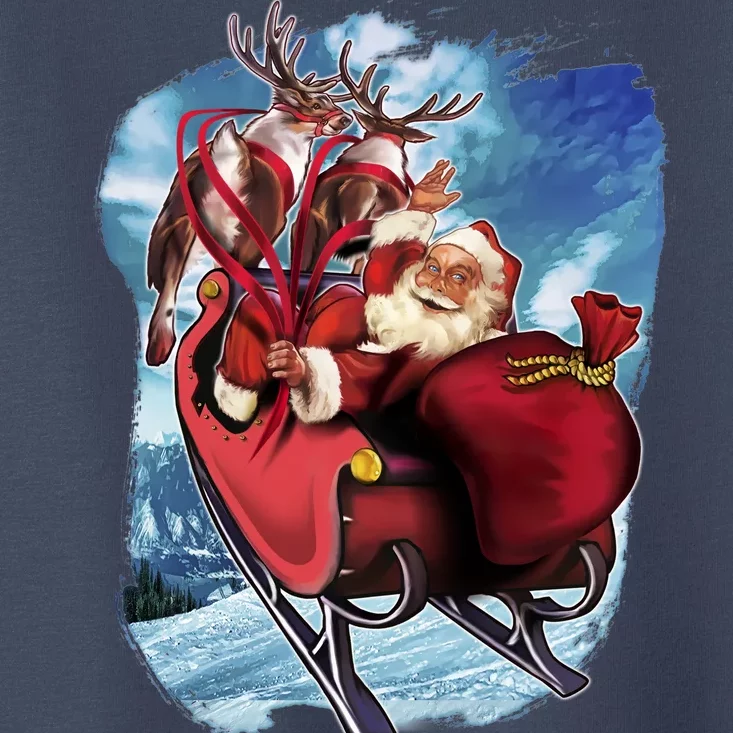 Santa Reindeer Sleigh Flying Over Snow Toddler T-Shirt