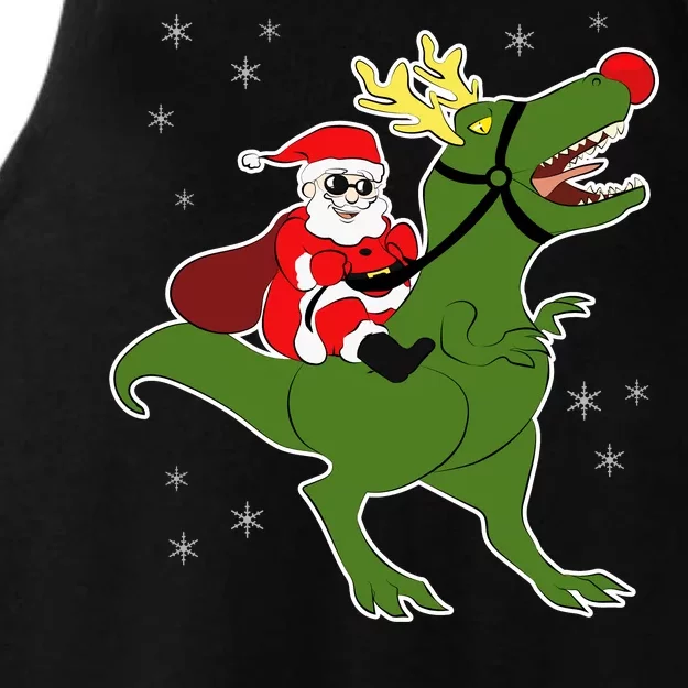 Santa Riding T-Rex Ladies Tri-Blend Wicking Tank