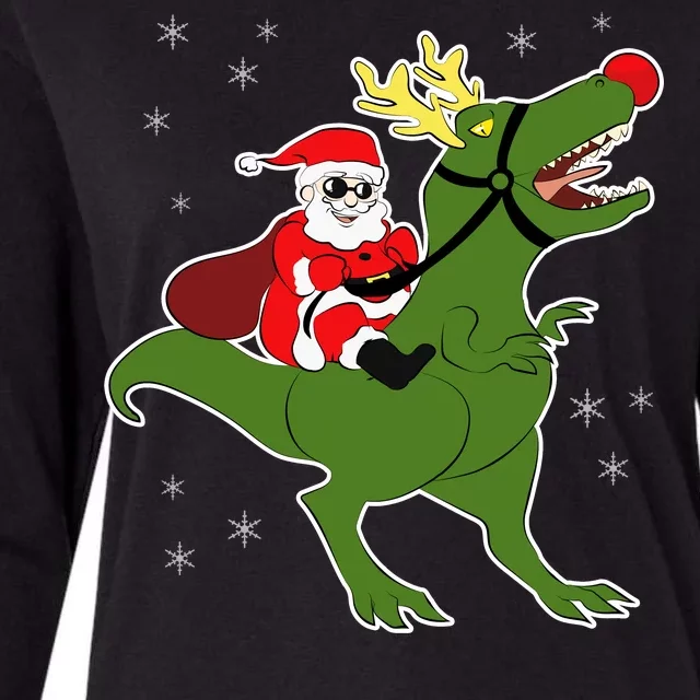 Santa Riding T-Rex Womens Cotton Relaxed Long Sleeve T-Shirt