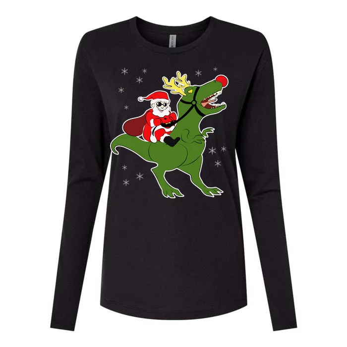 Santa Riding T-Rex Womens Cotton Relaxed Long Sleeve T-Shirt