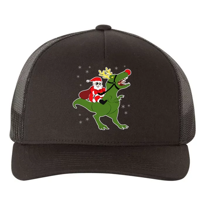 Santa Riding T-Rex Yupoong Adult 5-Panel Trucker Hat