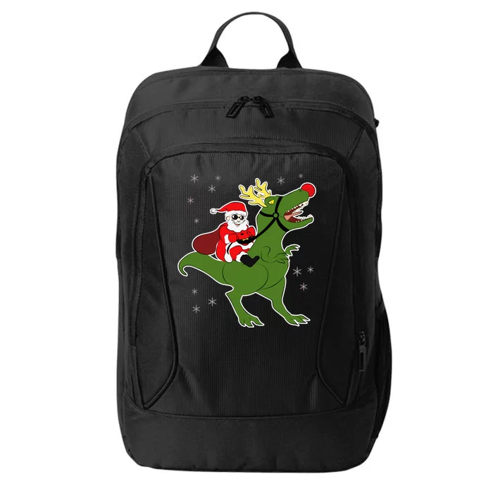 Santa Riding T-Rex City Backpack