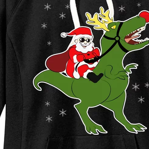 Santa Riding T-Rex Women's Fleece Hoodie