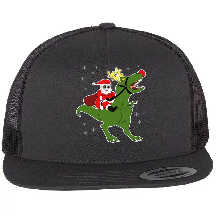 Santa Riding T-Rex Flat Bill Trucker Hat