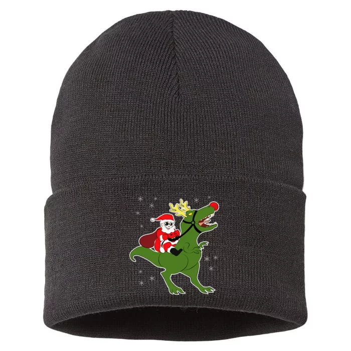 Santa Riding T-Rex Sustainable Knit Beanie