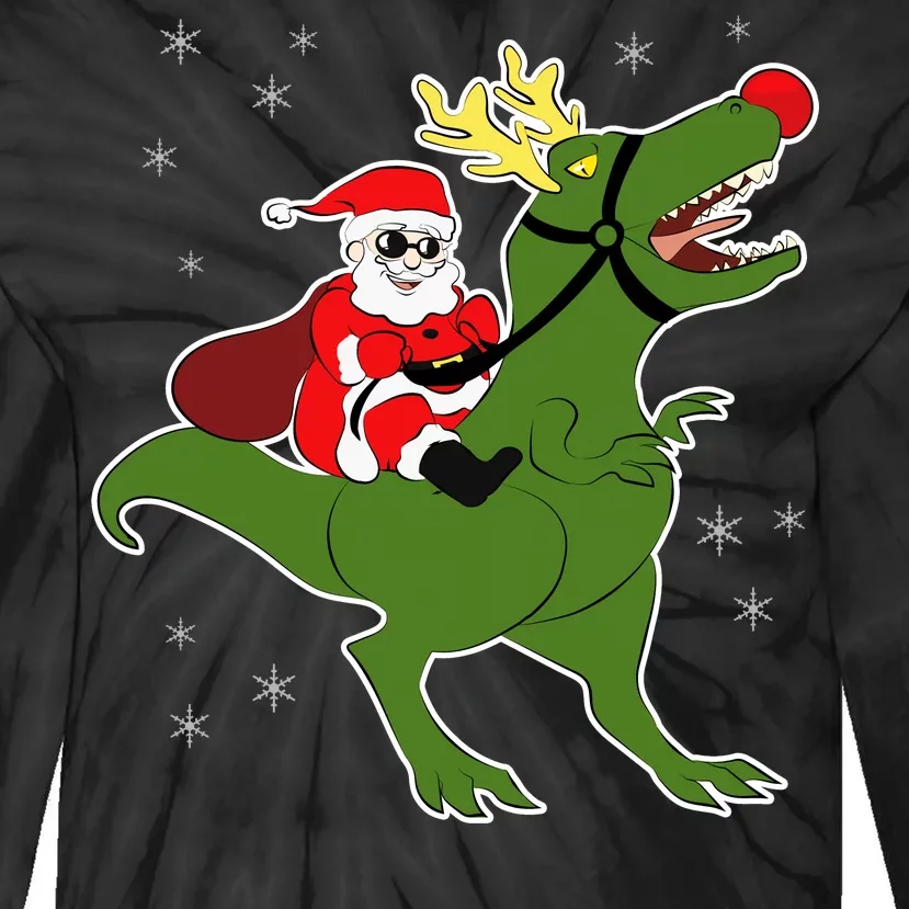 Santa Riding T-Rex Tie-Dye Long Sleeve Shirt