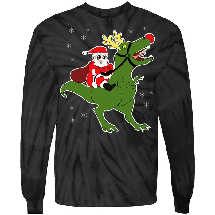 Santa Riding T-Rex Tie-Dye Long Sleeve Shirt