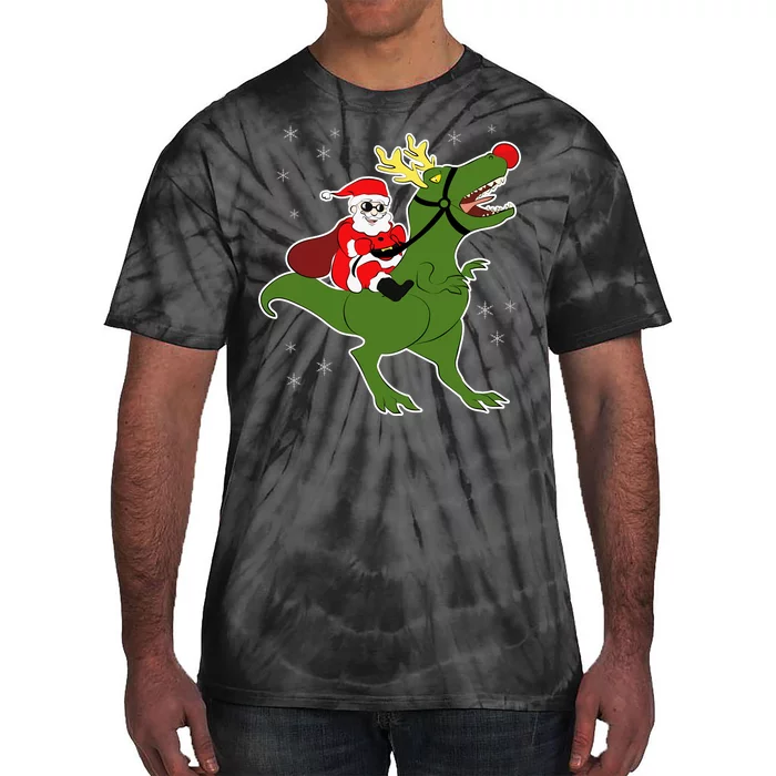 Santa Riding T-Rex Tie-Dye T-Shirt