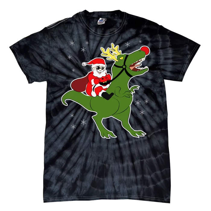 Santa Riding T-Rex Tie-Dye T-Shirt