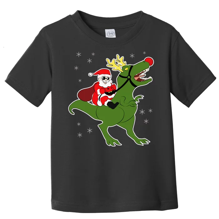 Santa Riding T-Rex Toddler T-Shirt