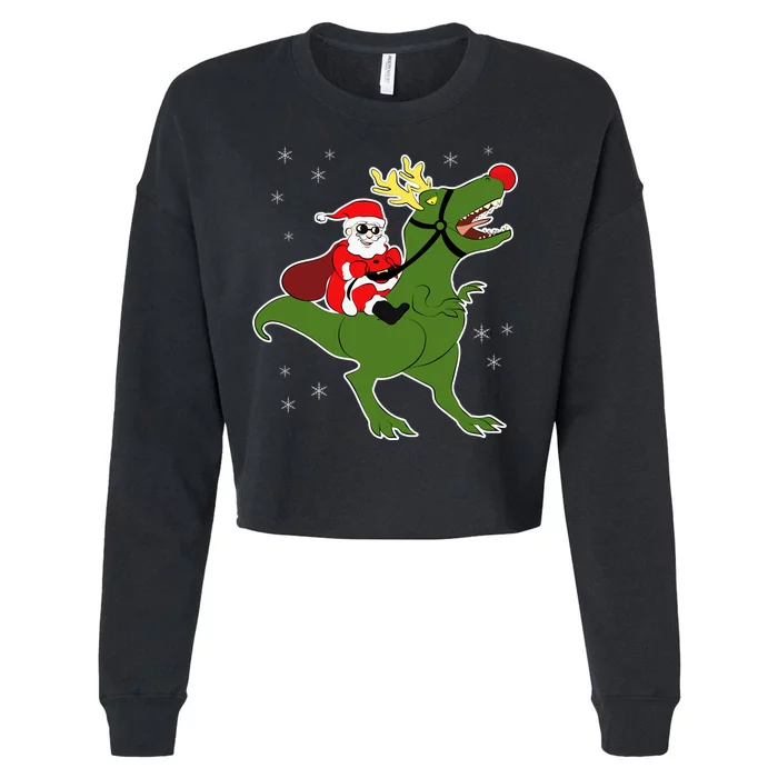 Santa Riding T-Rex Cropped Pullover Crew