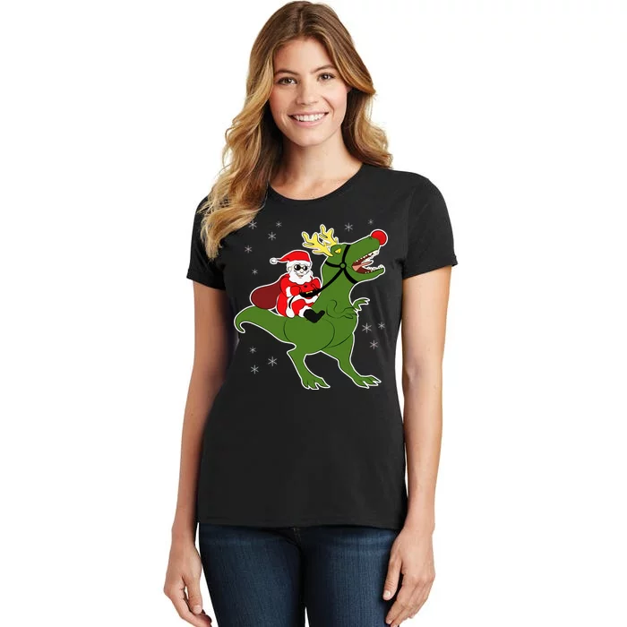 Santa Riding T-Rex Women's T-Shirt