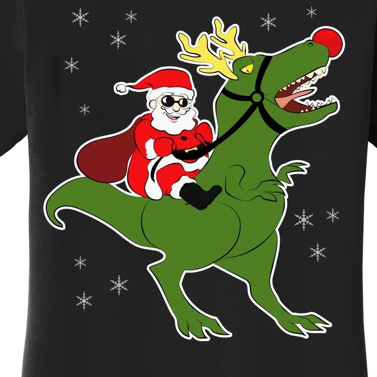 Santa Riding T-Rex Women's T-Shirt