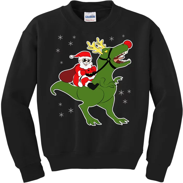 Santa Riding T-Rex Kids Sweatshirt