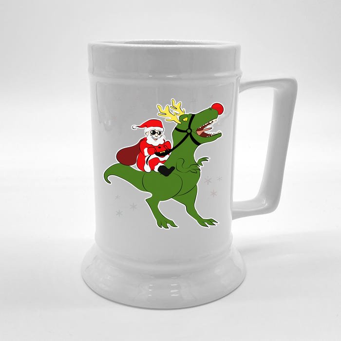 Santa Riding T-Rex Front & Back Beer Stein