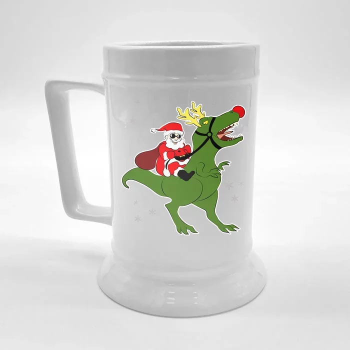 Santa Riding T-Rex Front & Back Beer Stein