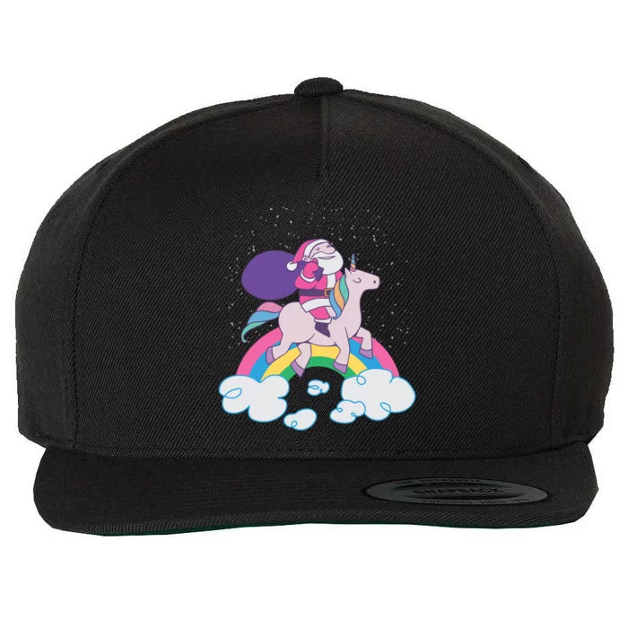 Santa Riding Unicorn Wool Snapback Cap