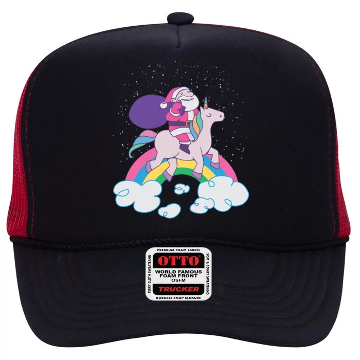 Santa Riding Unicorn High Crown Mesh Trucker Hat