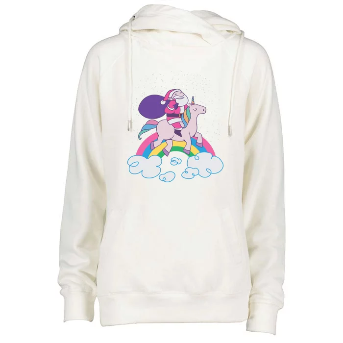 Santa Riding Unicorn Womens Funnel Neck Pullover Hood