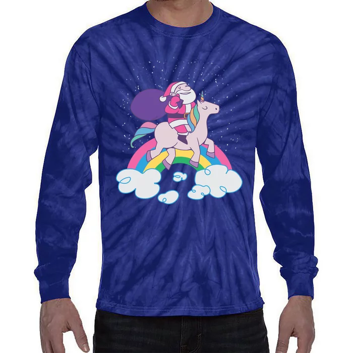 Santa Riding Unicorn Tie-Dye Long Sleeve Shirt